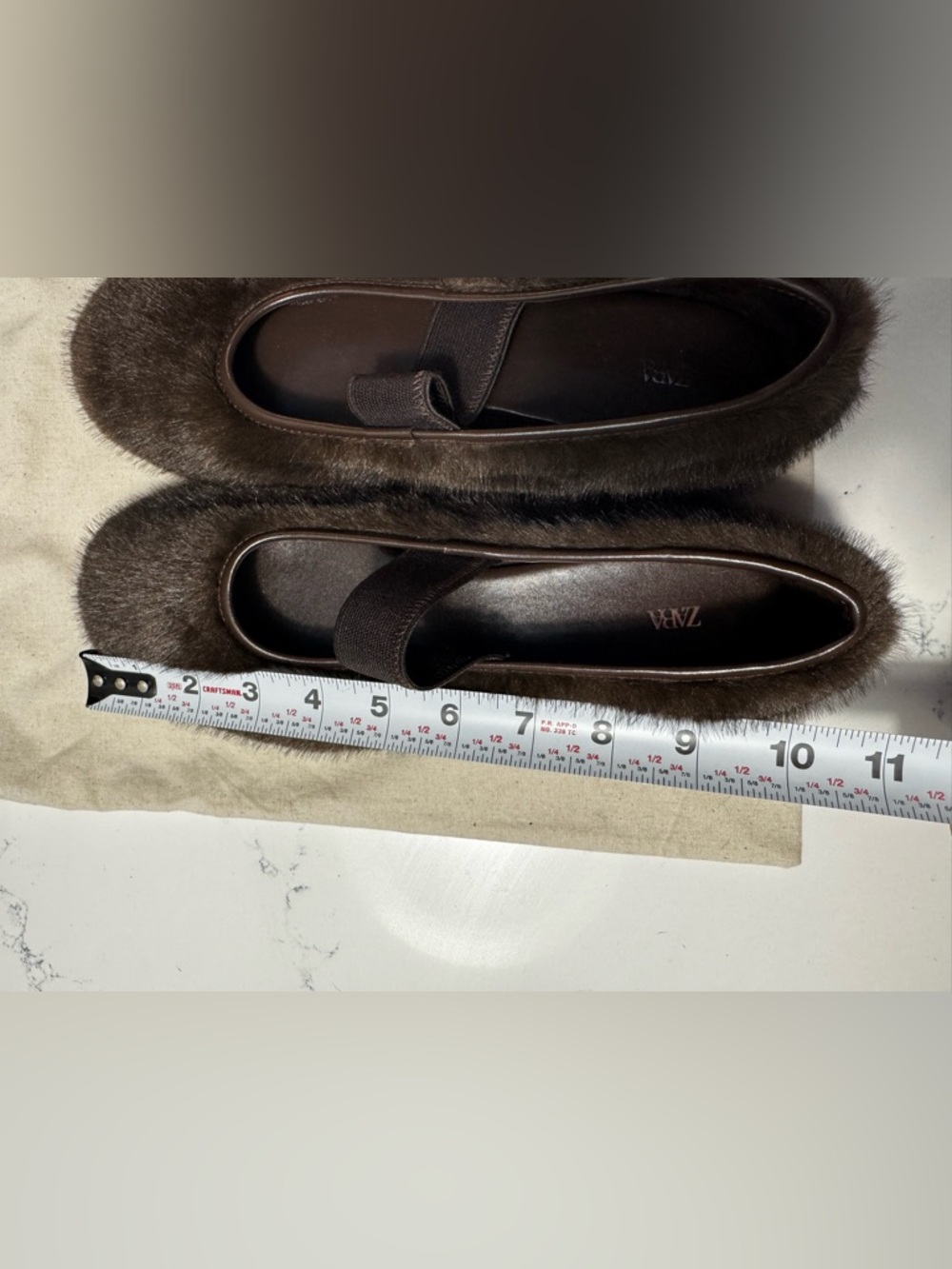 Zara Faux Fur Ballet Flats Brown Mary Jane Size 8 (Fits 8.5–9) Cozy Luxe Flats - Picture 5 of 9
